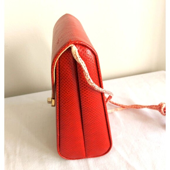 Vintage 80s Ande Hard Shell Red embossed snakeskin leather crossbody clutch bag - Picture 2 of 12